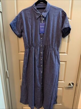 Chou Yatou Blue Striped Button-Front Shirt Dress